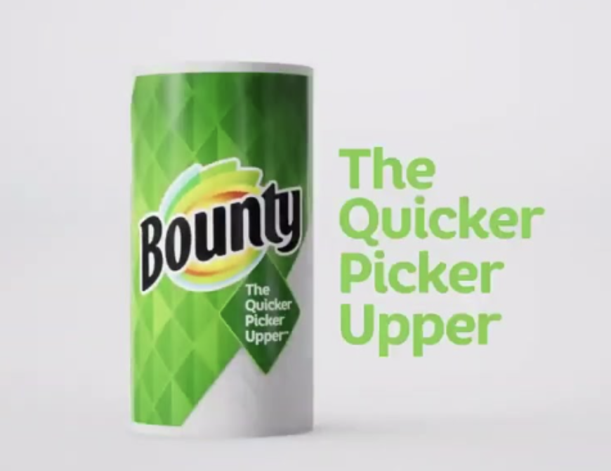 Picture of Bounty paper towels with their slogan "the quicker picker upper" used as an example of the "Rhyme as Reason Effect" in sales psychology.